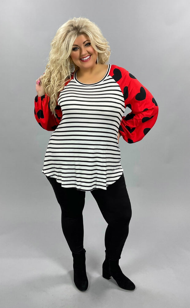 45-GT-A ( Love You More) Black White  Stripe & Heart Tunic PLUS SIZE 1X 2X 3X