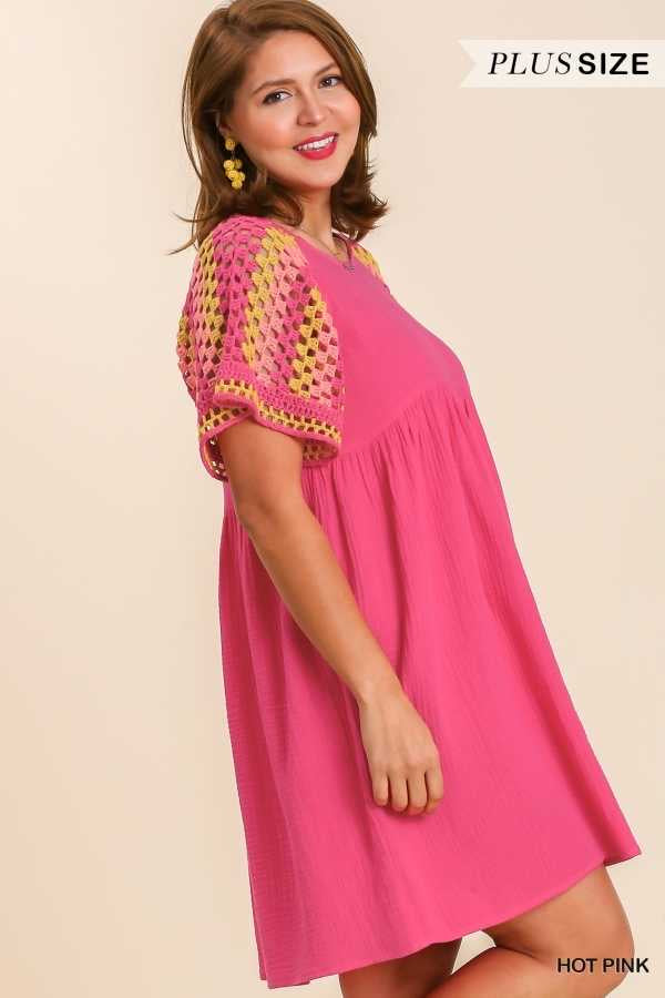 49 CP-C {Channel Confidence} Umgee Pink Crochet Dress PLUS SIZE XL 1X 2X