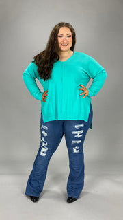 27 SLS-B {Simple Adventures} Mint Long Sleeved Tunic PLUS SIZE 1X 2X 3X