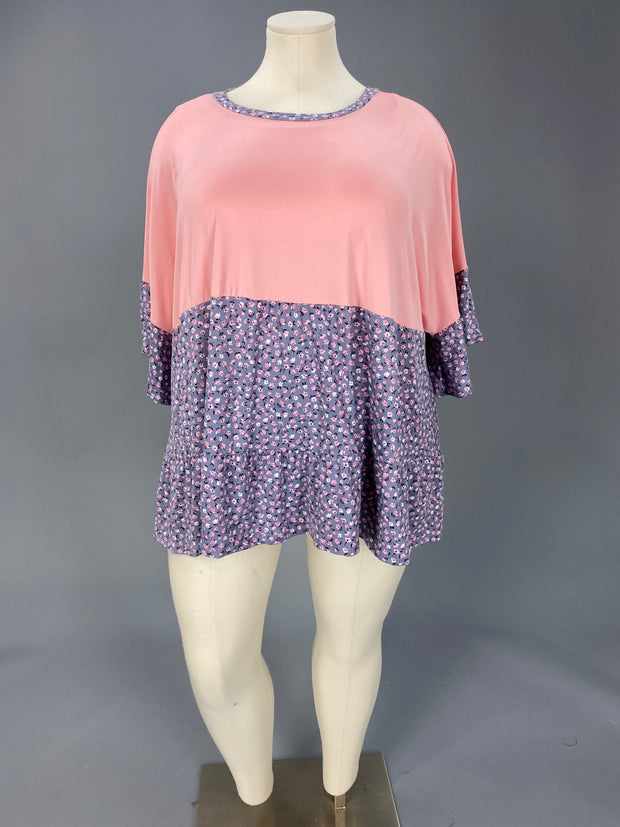 92 CP-A {The Feminine Touch} Peach Floral Tiered Top CURVY BRAND!!!  EXTENDED PLUS SIZE 4X 5X 6X