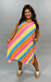 LD-S {Rainbow Brite} Sleeveless Hi-Lo Multi-Colored Dress PLUS SIZE 1X 2X 3X