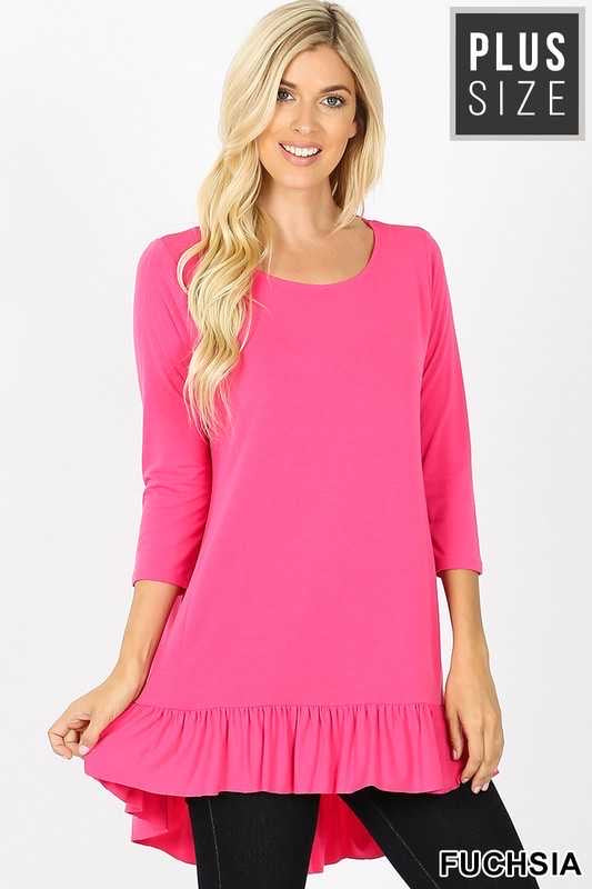 56 PQ-T {Pink Energy} Fuchsia Tunic w Ruffle SALE!! Hem PLUS SIZE XL 2X 3X