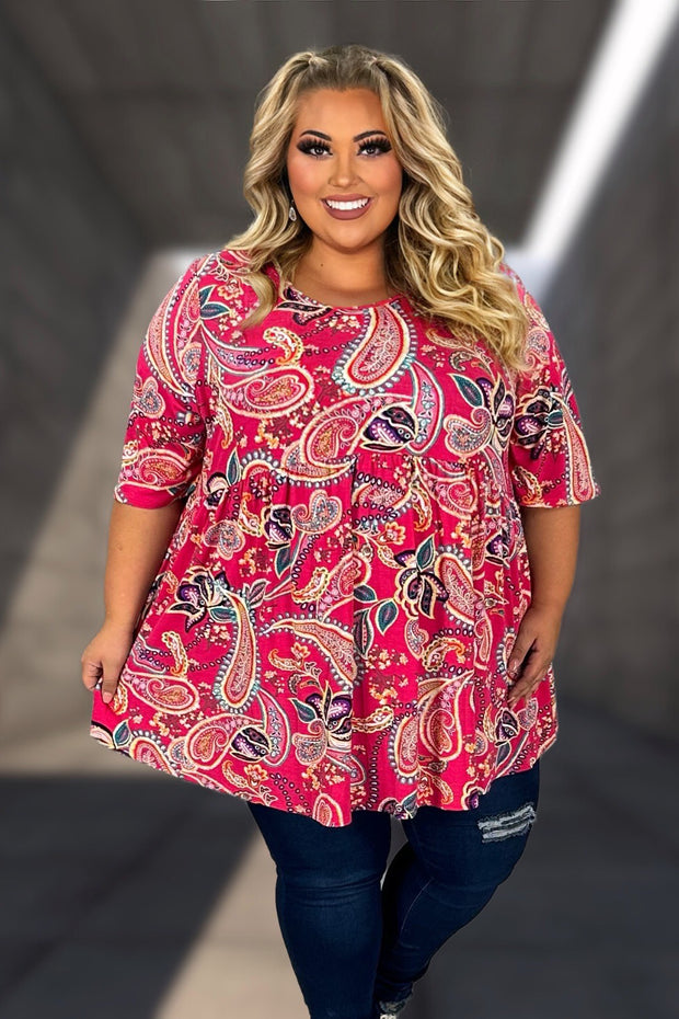 64 PSS {A Good Start} Fuchsia Paisley Floral Babydoll Tunic CURVY BRAND!!!  EXTENDED PLUS SIZE 4X 5X 6X