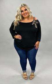 54 OS-E {Tied In leopard} Black Leopard Tied Top PLUS SIZE 1X 2X 3X