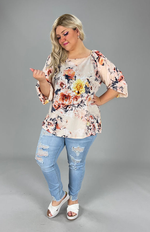 PQ-A  M-109   {Charter Club} Blush Floral Top Retail €89.50 PLUS SIZE 2X