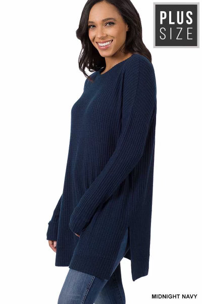 82 SLS-D {Speak Truth} Midnight Navy Waffle Knit Top PLUS SIZE 1X 2X 3X