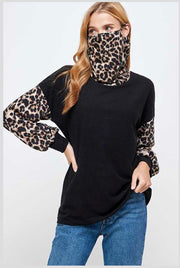 11 CP-A {Cat Ears} Leopard Black ***FLASH SALE*** Top With Mask  PLUS SIZE L XL 2X