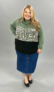 23 HD-A {Young In Love} Green Leopard Contrast Hoodie PLUS SIZE XL 2X 3X