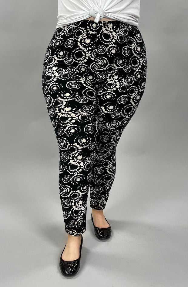 LEG-2 {Midnight Madness} Black & White Printed Leggings EXTENDED PLUS SIZE