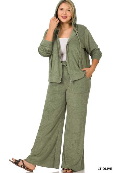 93 SET-A {Travel In Style} Light Olive Jogging Set PLUS SIZE 1X 2X 3X