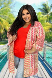 14 OT-Y {Beachside Cafe} SALE!! Coral Multi-Print Kimono PLUS SIZE XL 2X 3X