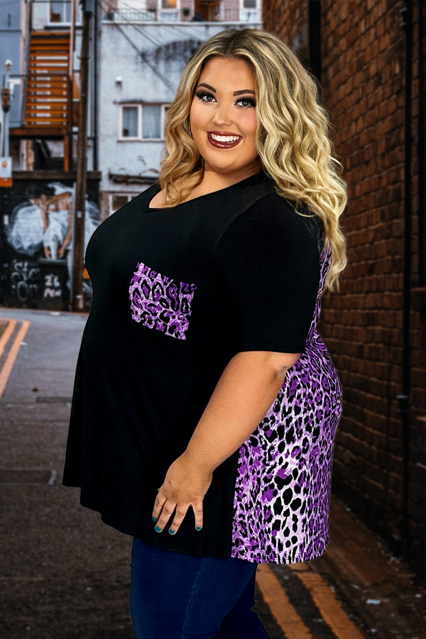 73 CP-S {Keeping Traditions} Black Purple Animal Print Top EXTENDED PLUS SIZE 1X 2X 3X 4X 5X