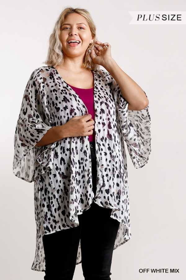 13 OT-F {Love Crush} Umgee Ivory Leopard Print Kimono PLUS SIZE XL 1X 2X