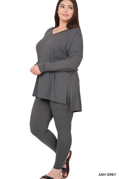 39 SET-A {Finding My Way} Ash Grey Long Sleeve V-Neck Set PLUS SIZE 1X 2X 3X