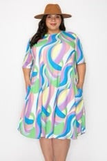 92 PSS {Stop Playin'} Yellow Green Swirl Print Ribbed Dress EXTENDED PLUS SIZE 4X 5X 6X