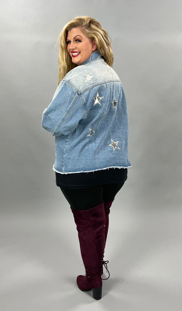 21 OT-D {Seeing Stars} UMGEE Denim Jacket W/Stars PLUS SIZE XL 1X 2X