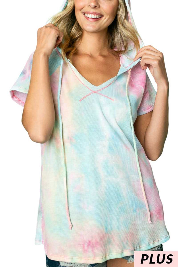 24 HD-S {You Don't Say} Pastel Mix Tie Dye Hoodie PLUS SIZE 1X 2X 3X