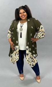 68 OT-L {Sharing Smiles} Army Green Kimono W/Flower Detail 1X 2X 3X