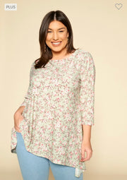 43 PQ-F {This Is Our Place} Sage Floral Eyelet Top PLUS SIZE 1X 2X 3X