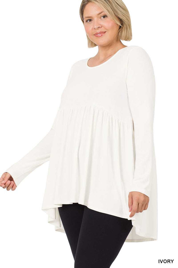 94 SLS-C {Keep It Going} Ivory Babydoll Hi/Low Top PLUS SIZE 1X 2X 3X