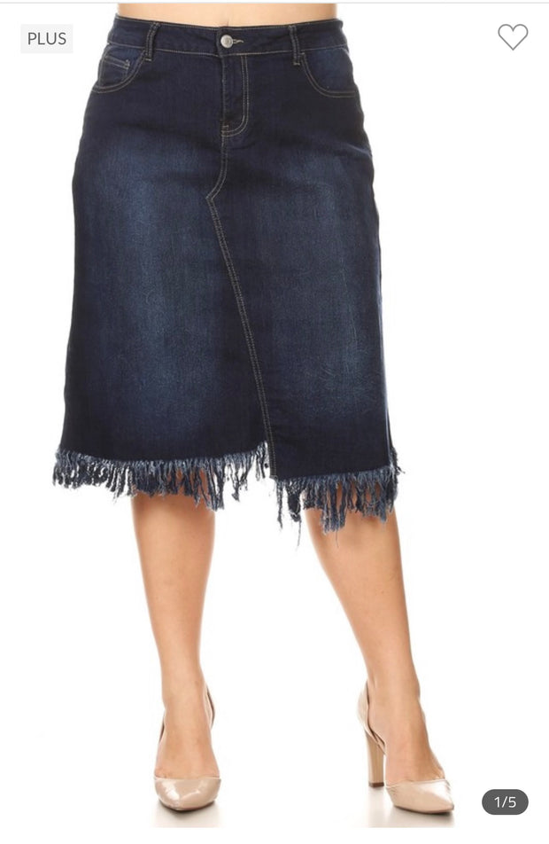 BIN 99 {No Opinion Needed} Dark Indigo Denim Fringed Skirt PLUS SIZE 1X 2X 3X