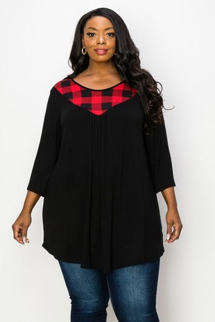 21 CP-A {The Joy Of Plaid} Black/Red Plaid V-Neck Tunic CURVY BRAND!!!  EXTENDED PLUS SIZE 4X 5X 6X