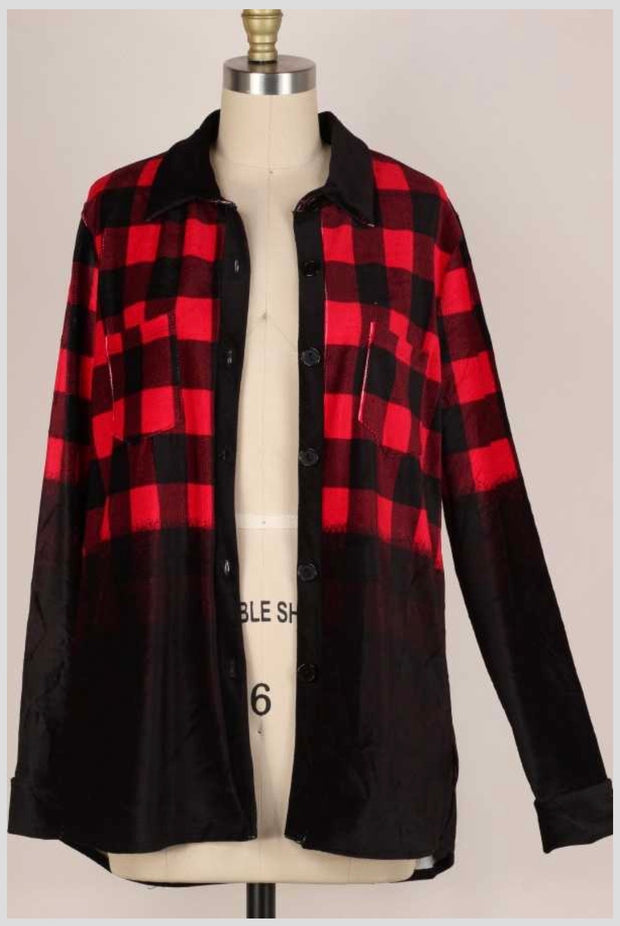 63 PLS-I {The Plaid Speaks} Red/Black Plaid Button Top PLUS SIZE 1X 2X 3X Shacket