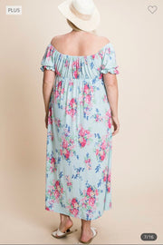 LD-S {Wishful Thinking} Mint Floral Babydoll Midi Dress PLUS SIZE 1X 2X 3X