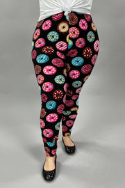 LEG-28 {Donut Shop}  Donut Printed Black Leggings EXTENDED PLUS SIZE