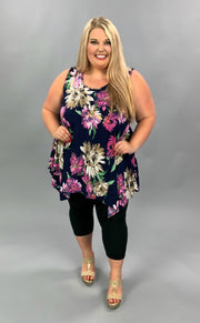 SV-Z {Made From Love} Navy ***SALE***Floral Sleeveless Tunic PLUS SIZE 1X 2X 3X