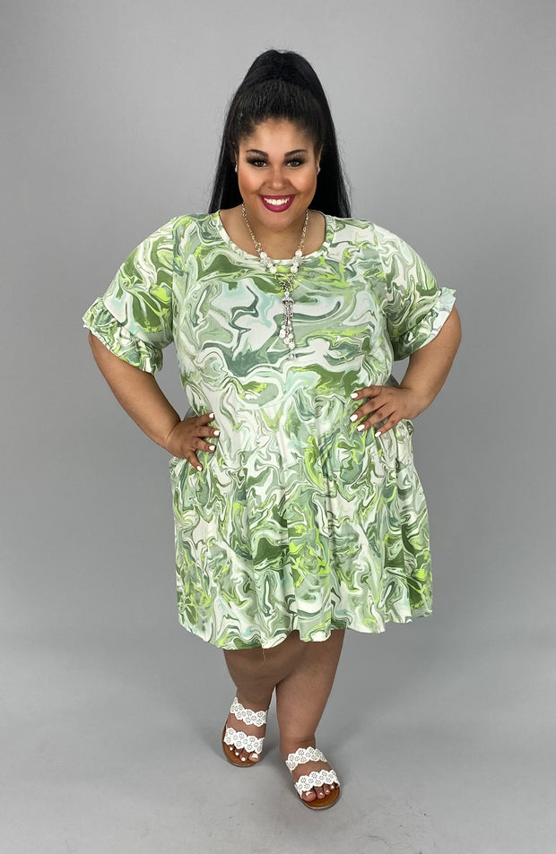 70 PSS-H {Swirls of Green} Green Swirl Dress PLUS SIZE 1X 2X 3X