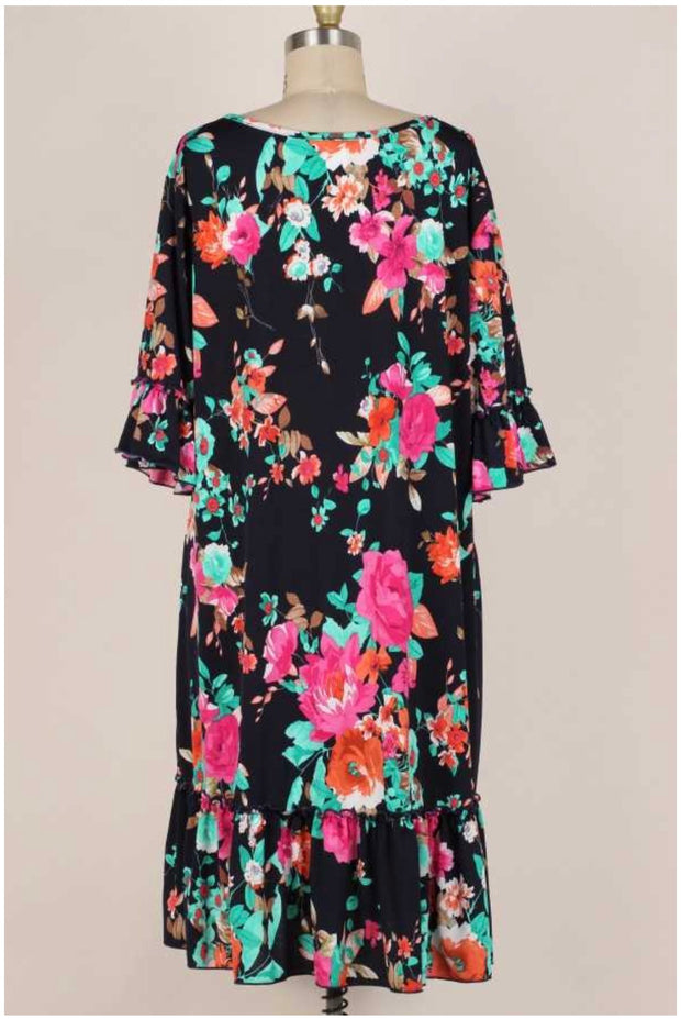 71 PSS-D  {Garden Delight} Navy Floral Print Dress Extended Plus 3X 4X 5X