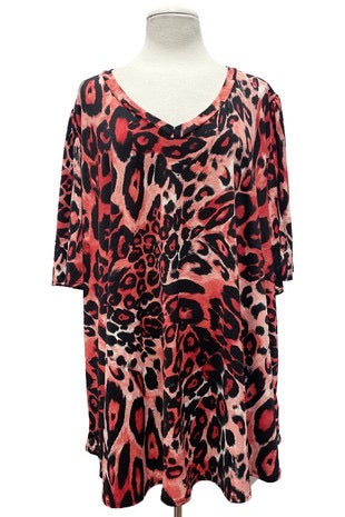 28 PSS-Z {Look On The Bright Side} Red Leopard Print Top EXTENDED PLUS SIZE 3X 4X 5X