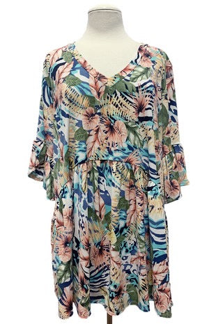 12 PQ-D {Draw The Line} Multi-Color Leaf Print Babydoll Top EXTENDED PLUS SIZE 3X 4X 5X