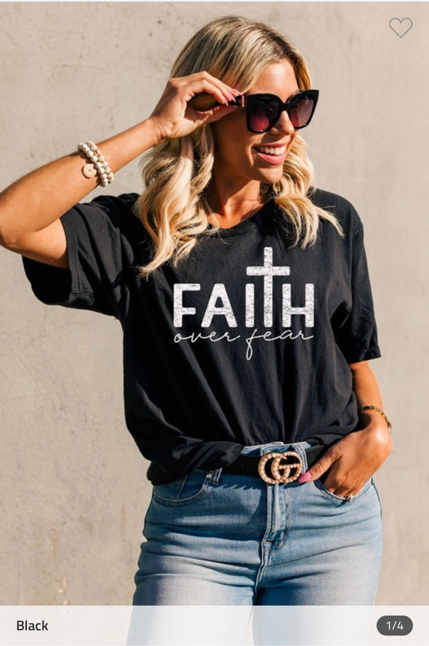 11 GT-A {Faith Over Fear} SALE!! Black Graphic Top  PLUS SIZE 1X 2X 3X