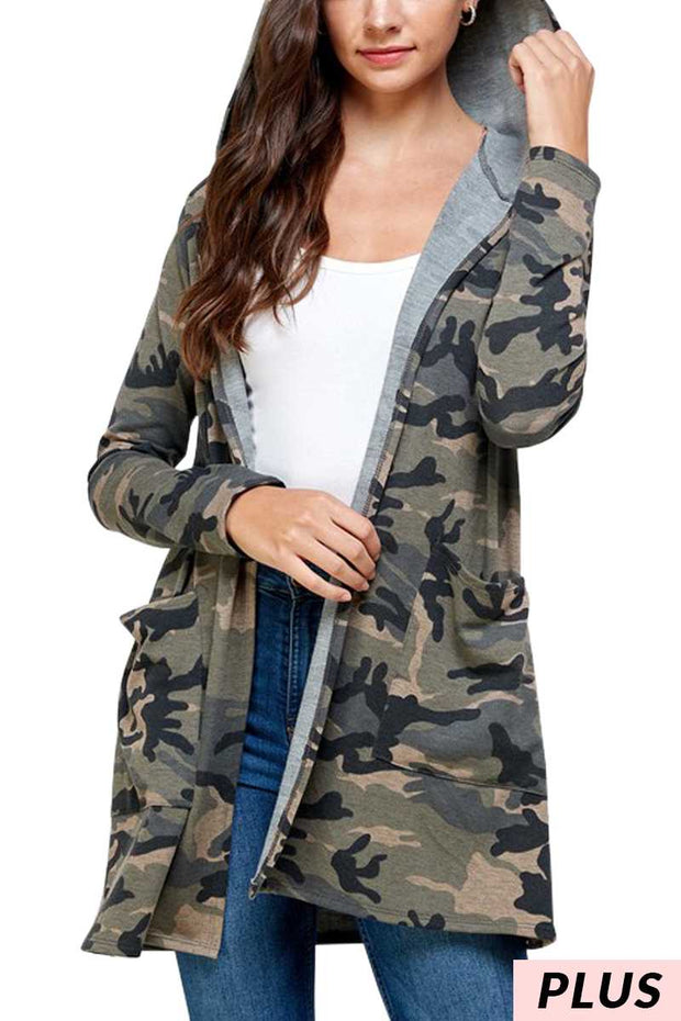 OT-Y {On Your Own} Olive Camo Hooded Cardigan  PLUS SIZE XL 2X 3X