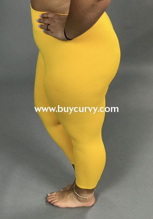 LEG-55 {Motivation's Finest) Yellow Butter Soft Full Length Leggings Plus Size