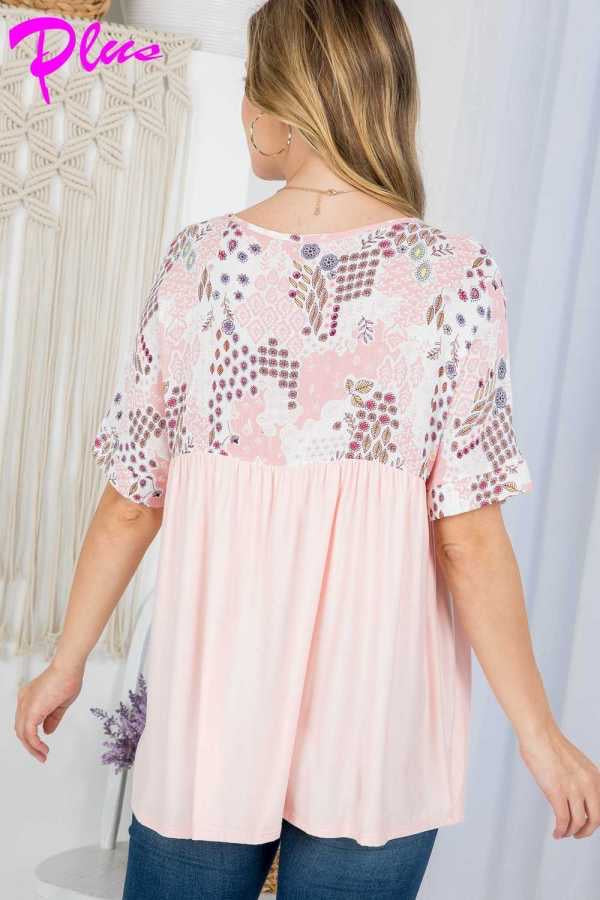 38 CP-X {Call Me Charming} Blush  SALE!! Floral Print Babydoll Top PLUS SIZE 1X 2X 3X