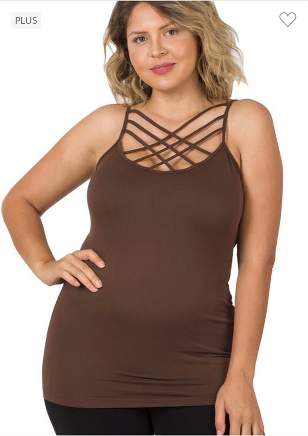 TANK {Uptown Girl} BROWN Caged Neck Shaper Tank PLUS SIZE 1X/2X  2X/3X