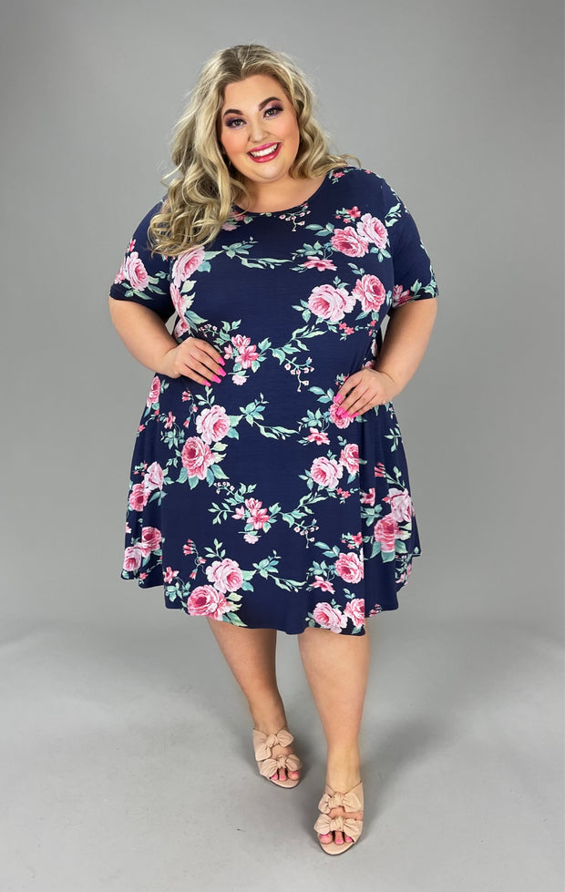 52 PSS-I {Legendary Love} Navy Pink Floral Dress EXTENDED PLUS SIZE 3X 4X 5X