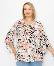 30 PQ-D {Everyday Romance}***SALE*** Ivory/ Coral Multi Print Tunic EXTENDED 4X 5X 6X