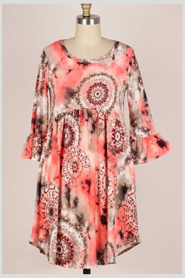 93 PQ-D {Bound With Love} Coral Print Babydoll Dress PLUS SIZE 1X 2X 3X