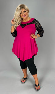 54 SD-D {Viva La Curvy} FUCHSIA Tunic W/Black Lace Sleeve CURVY BRAND!!  EXTENDED PLUS SIZE 1X 2X 3X 4X 5X 6X