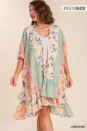 40 OT-G {Take Up My Time} Lemon Mulit-Print Kimono PLUS SIZE XL/1X  1X/2X