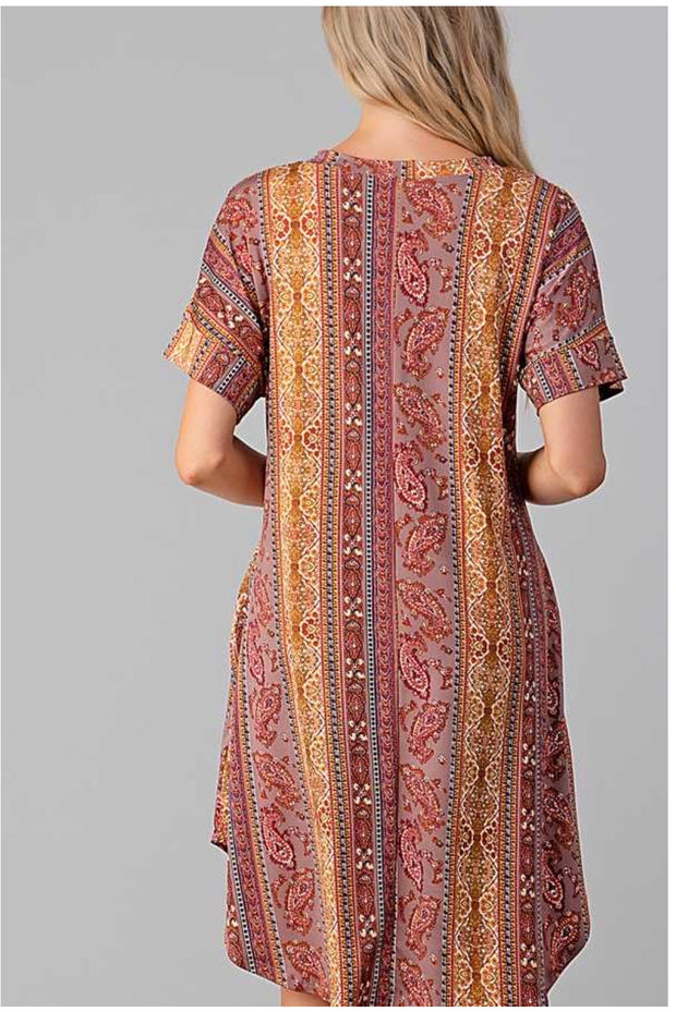 PSS-A {Gypsy Vibes} SALE!! Mustard, Brown Multi Paisley Print Dress PLUS SIZE 1X 2X 3X