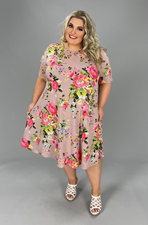 73 PSS-E {Floral Fixation} ***SALE***Blush Floral Print Dress PLUS SIZES 1X 2X 3X