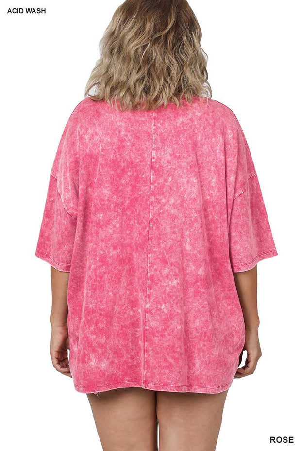 66 PSS-I {Picnic Time} Rose Mineral Wash Top PLUS SIZE 1X/2X  2X/3X