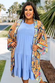 99 OT-N {A Turn Around} Umgee Almond Floral Kimono PLUS SIZE XL/1X  1X/2X