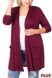 60 OR 26 OT-E {Cozy Morning} Dark Burgundy Animal Print Cardigan PLUS SIZE 1X 2X 3X