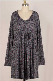 12 PLS-J {Spotted In Black} Charcoal Animal Print Babydoll Dress PLUS SIZE 1X 2X 3X